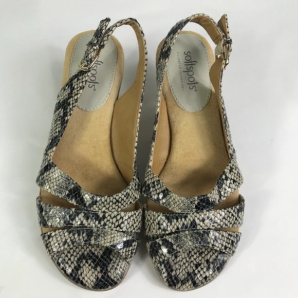 Sofftspots Women’s Black Tan Snakeskin Block Heel Sandals Size 6.5W - Picture 7 of 8